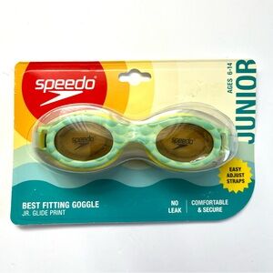 New Speedo Junior Swim Goggles Jr. Glide Print Ages 6-14 NoLeak Adjustable Waves